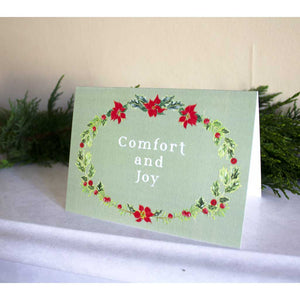 Botanical Wreath "Comfort and Joy" Christmas Card.