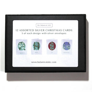 Box Set of 12 Assorted Silver Christmas Cards.