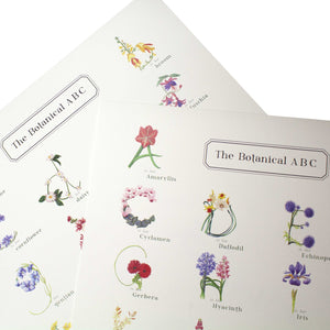 A Pair of The Botanical ABC Flower Alphabet Print, in Upper Case Letters and Lower Case Letters