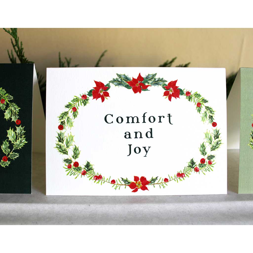 Botanical Wreath "Comfort and Joy" Christmas Card.