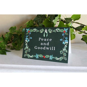 Botanical Wreath "Peace and Goodwill" Christmas Card.