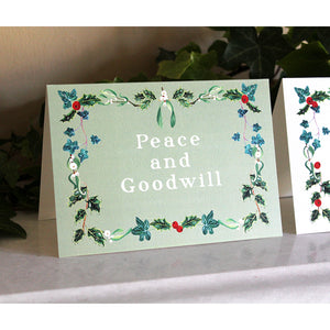 Botanical Wreath "Peace and Goodwill" Christmas Card.