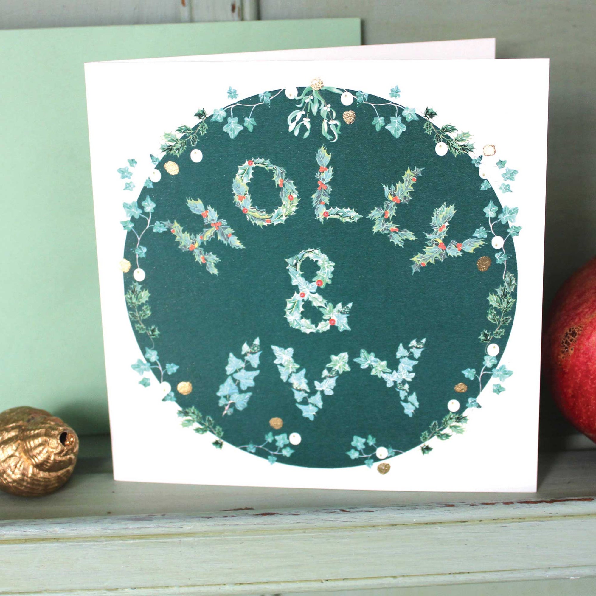 Holly & Ivy Glittery Christmas Card