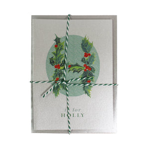 Botanical Letter Silver Christmas Cards