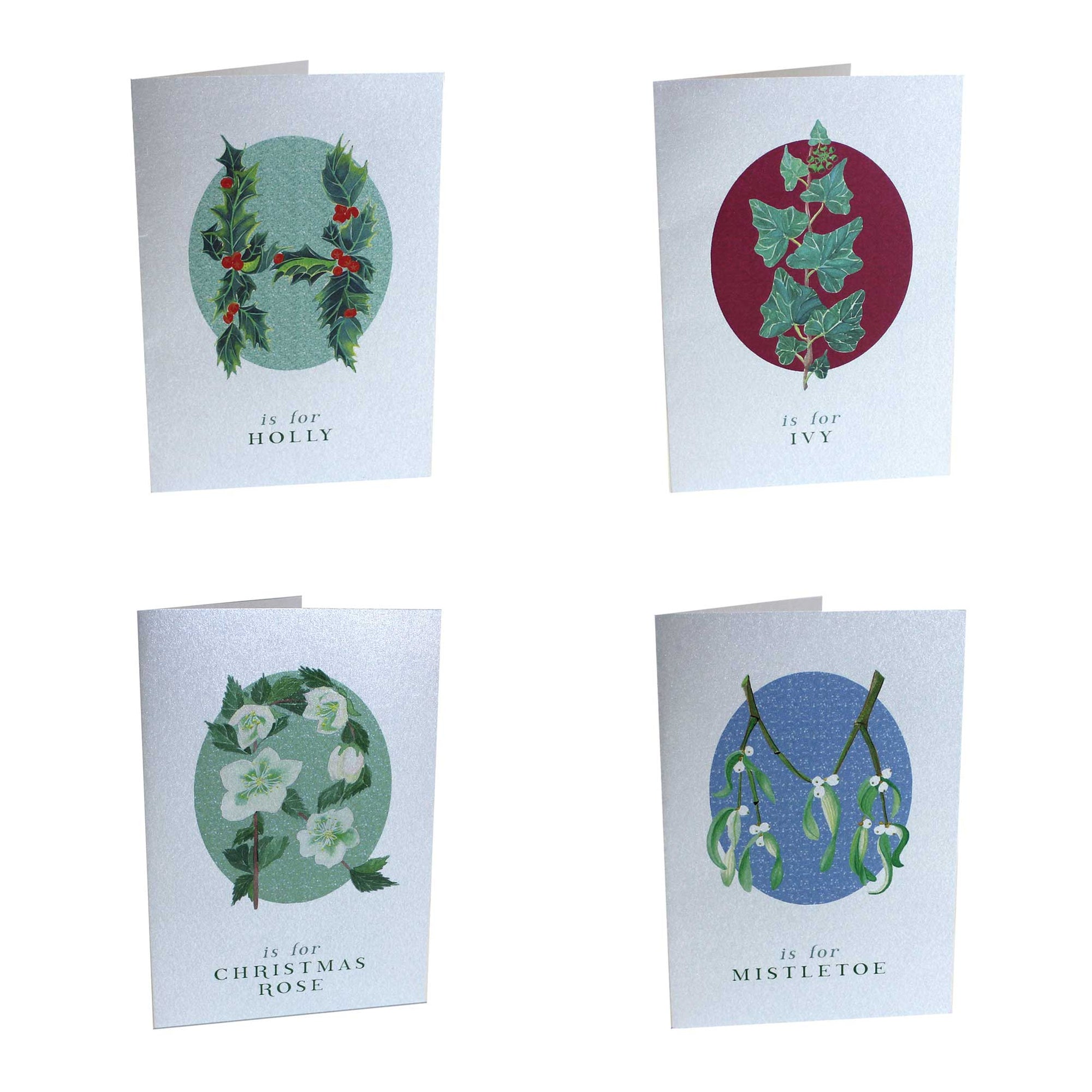 Botanical Letter Silver Christmas Cards